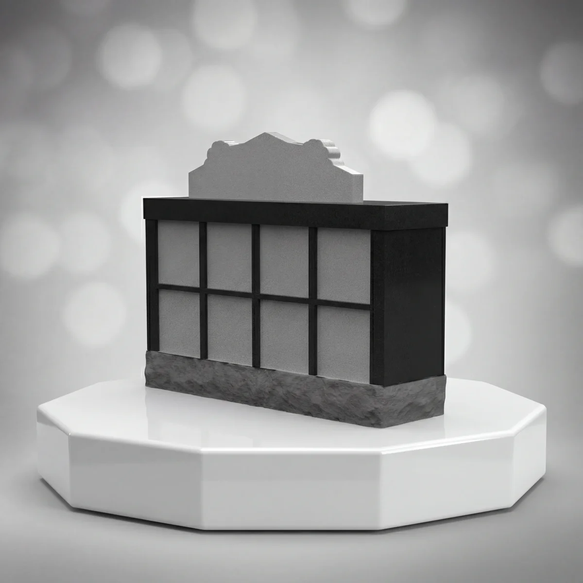 Black granite columbarium with niche fronts by Memoria Columbaria