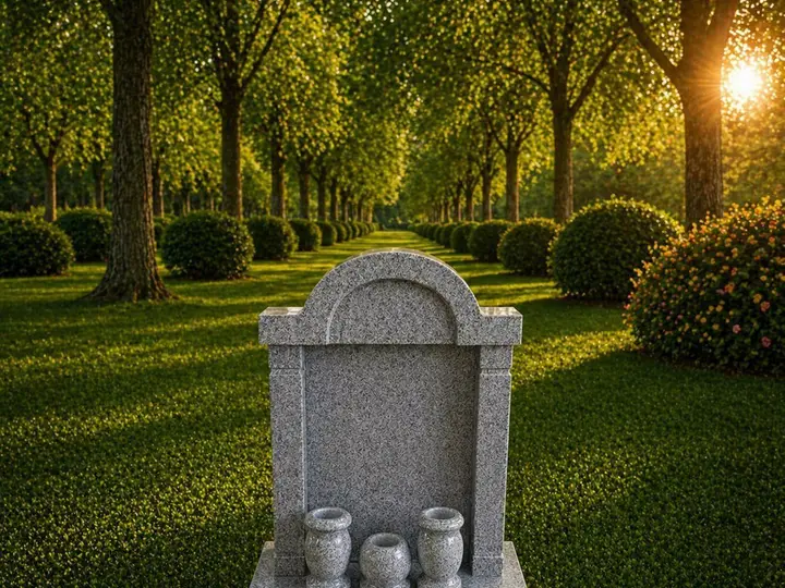 Asian Style Shrine Granite Headstone with Vases