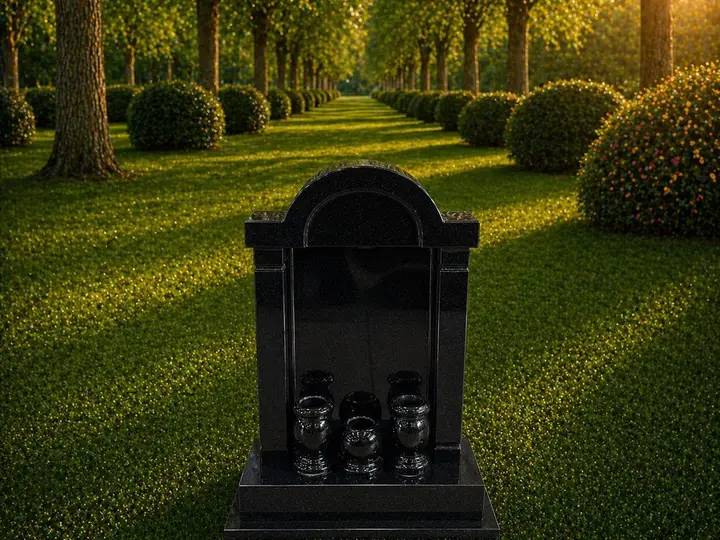 Asian Style Shrine Granite Headstone with Vases