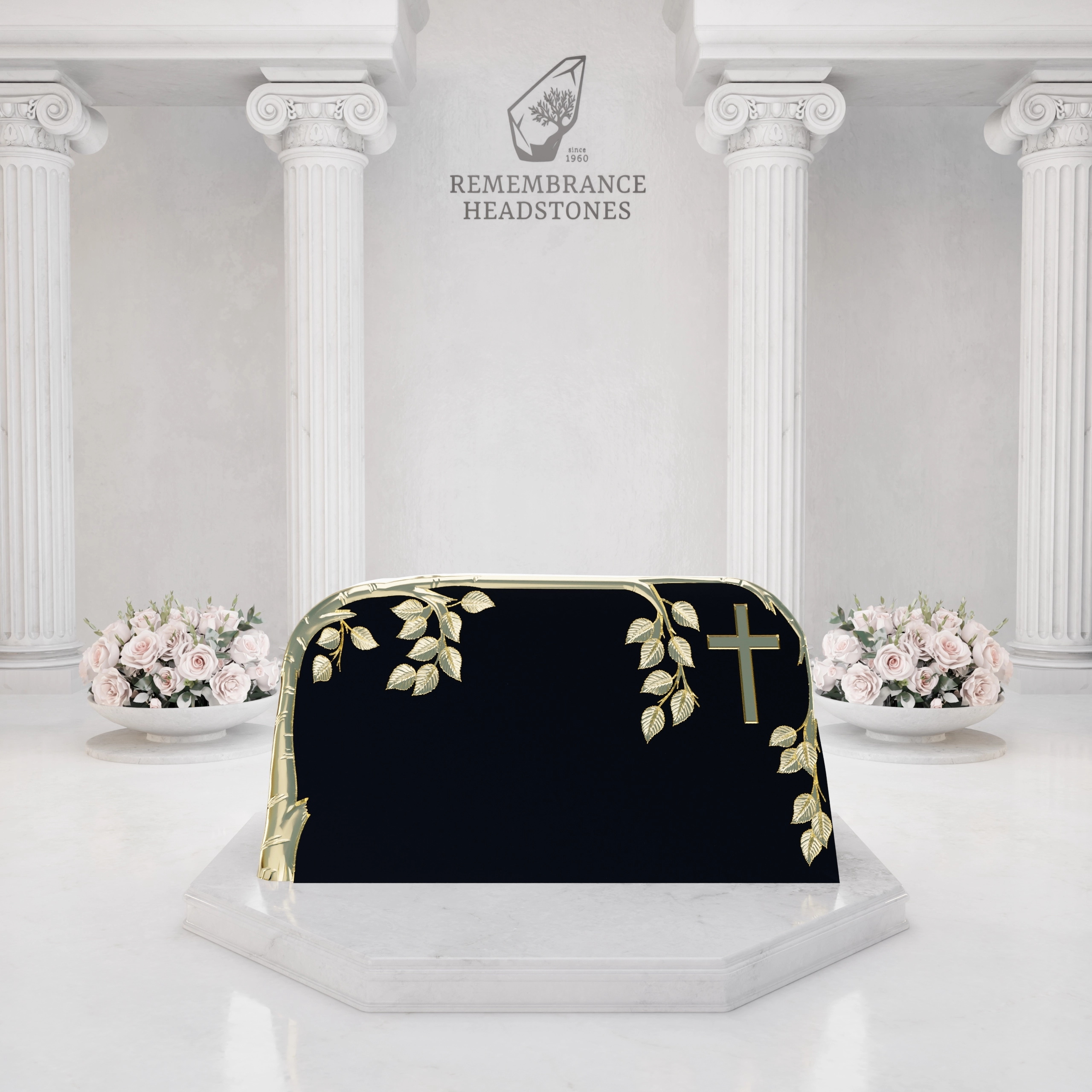 Luxury Slant Granite Headstone with Sculpted Vine & Cross view 5