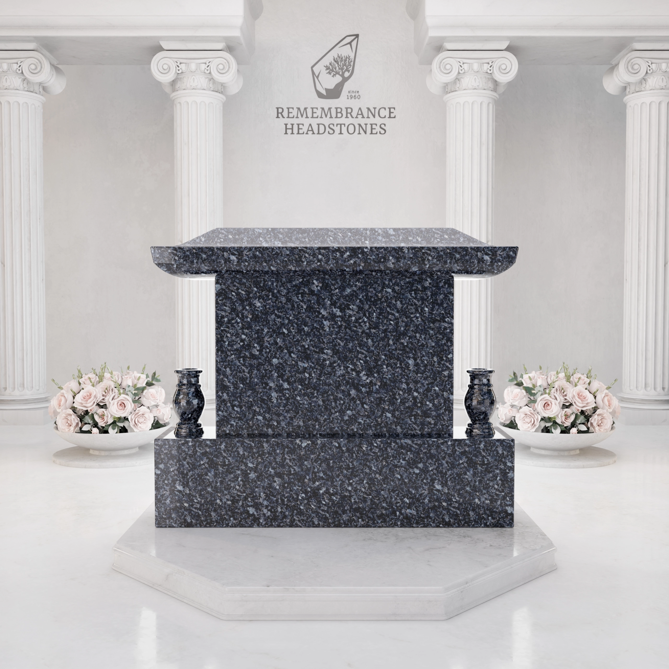 Luxury Japanese Roof Companion Granite Memorial with Portrait Panel view 5