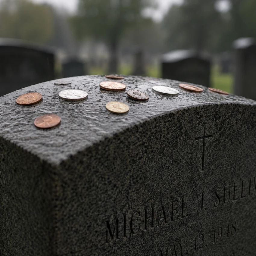 Coins on a headstone — what they mean and why people leave them there