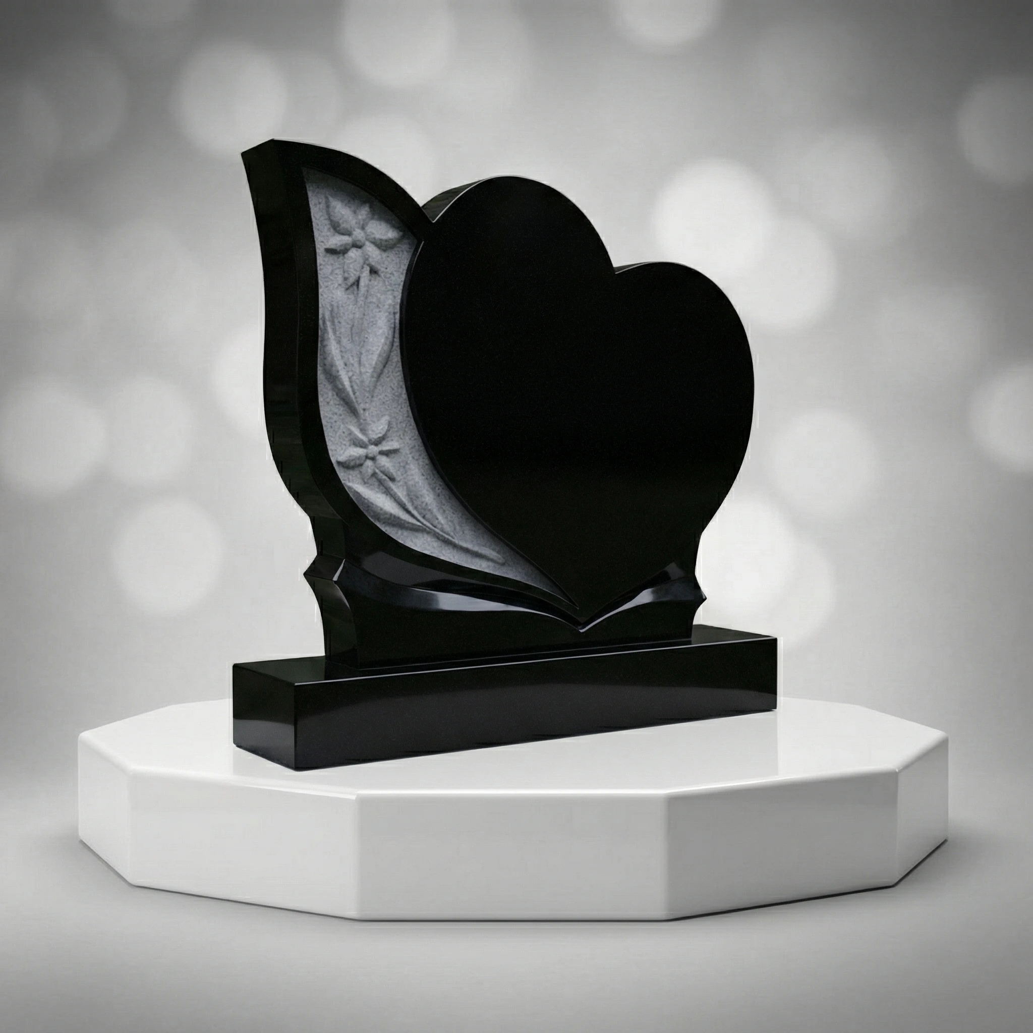 Floral Panel Heart Headstone