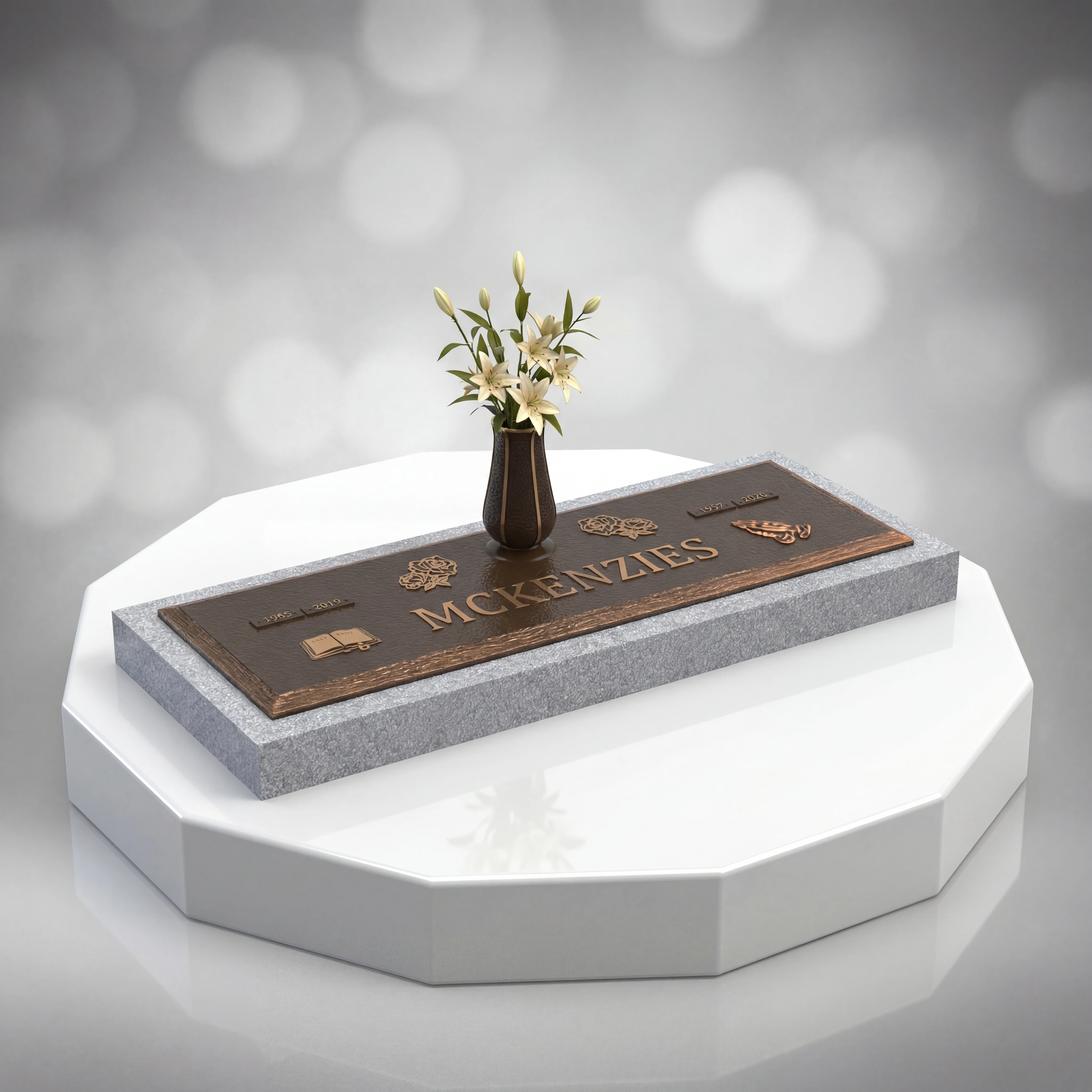 Bronze Flat Marker with Vase