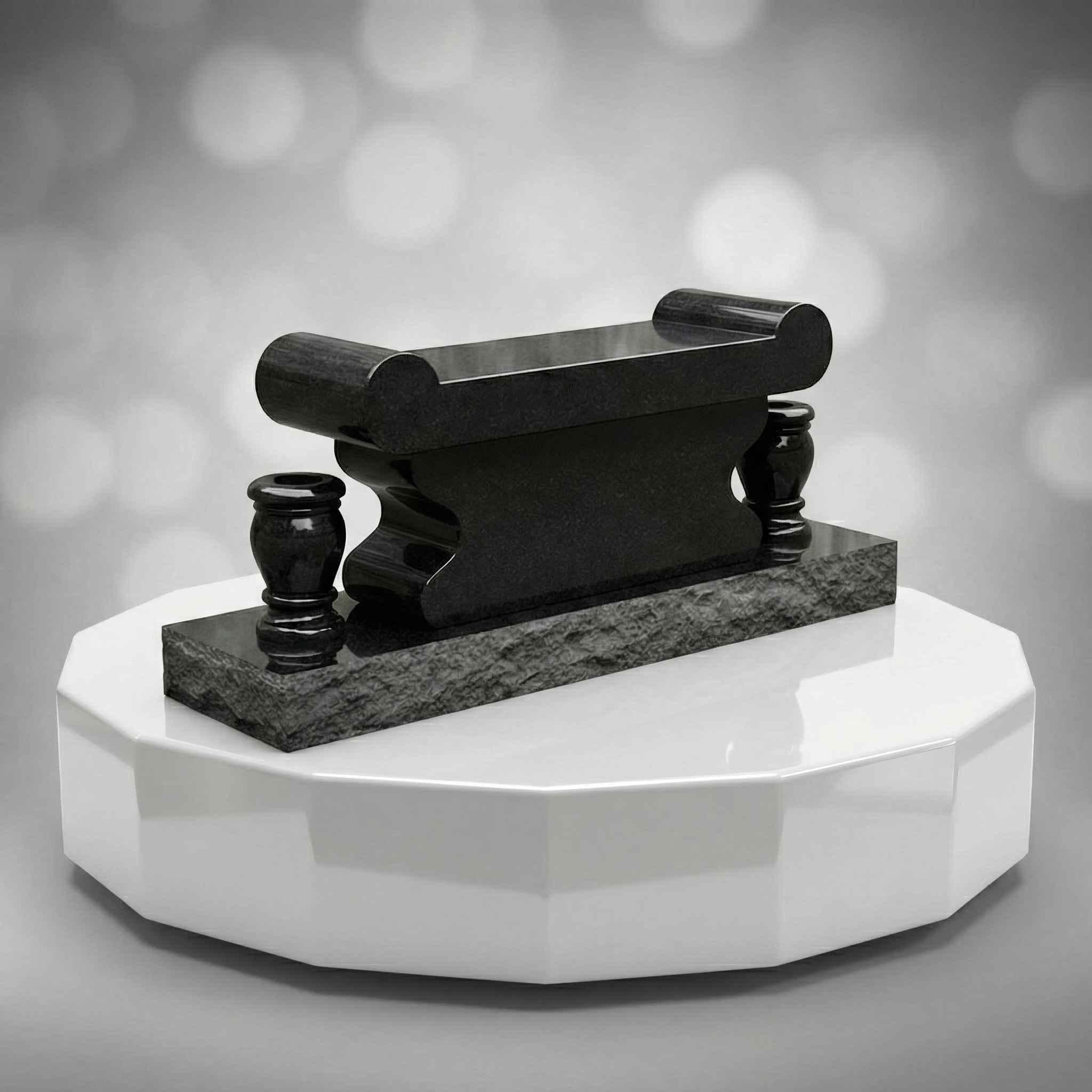 Scroll Bench with Vase Pair