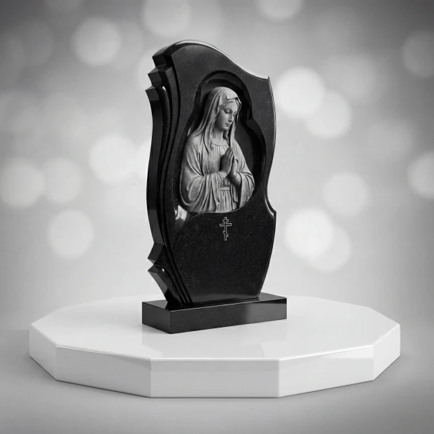 Virgin Mary Cameo Upright Headstone