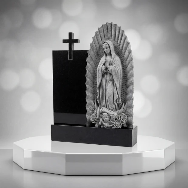 Virgin Mary Relief Headstone with Cross