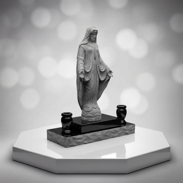 Madonna Statue Memorial with Vases